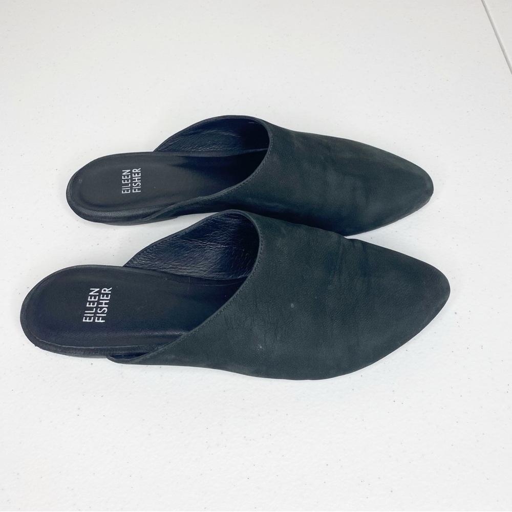 Eileen Fisher Black Suede Leather Mules Size 7